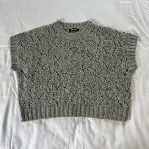 Steve Madden Light Gray Chunky Knit Cropped Short Sleeve Sweater | Size XS